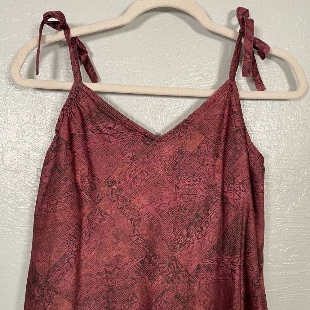 Peruvian Connection Women M Maroon Black Printed Dress Shoulder Tie Strap Cotton - Picture 4 of 9